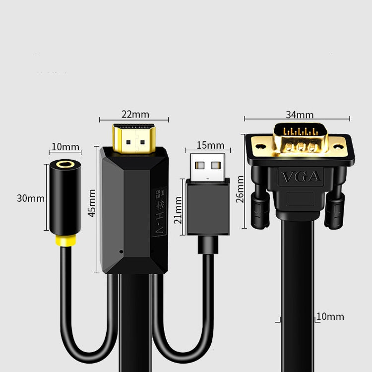 2m JH HV10 1080P HDMI to VGA Cable Projector TV Box Computer Notebook Industrial Display Adapter Cable - Cable by JH | Online Shopping South Africa | PMC TechLife | Buy Now Pay Later Mobicred