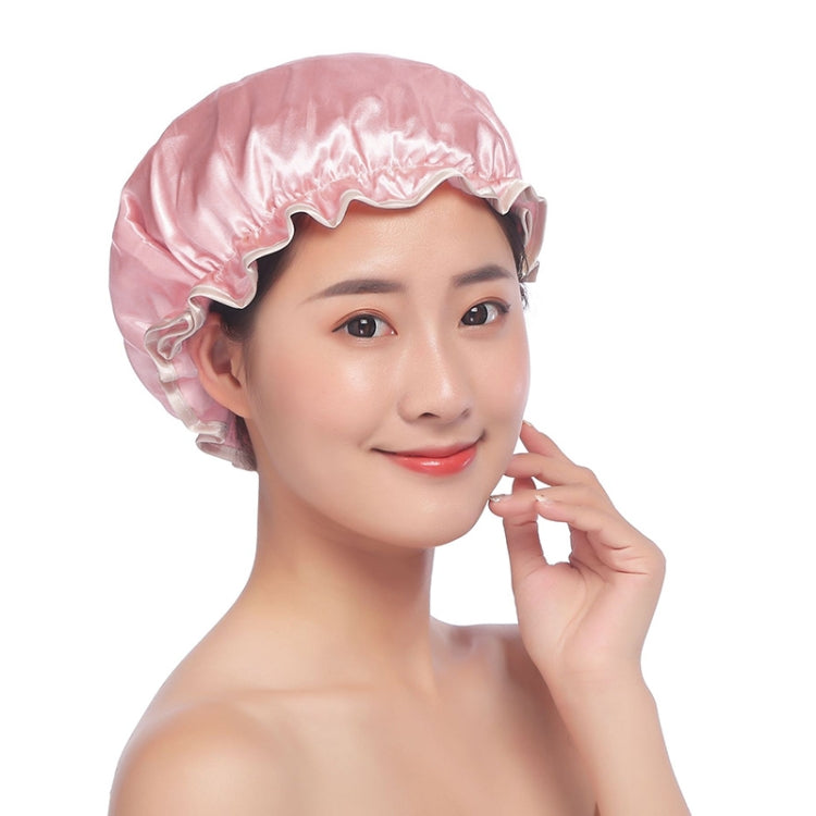 Lovely Thick Women Satin Colorful Double Waterproof Hair Cover Bathing Cap(Pink) - free shipping - PMC TechLife - Order now!