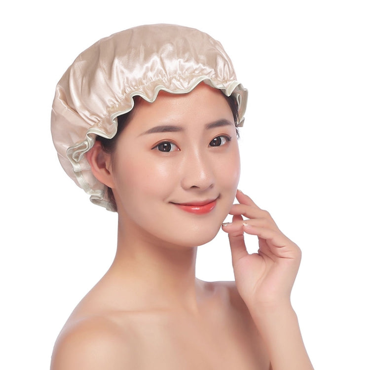 Lovely Thick Women Satin Colorful Double Waterproof Hair Cover Bathing Cap(Gold) - Bath Supplies by PMC TechLife | Online Shopping South Africa | PMC TechLife | Buy Now Pay Later Mobicred