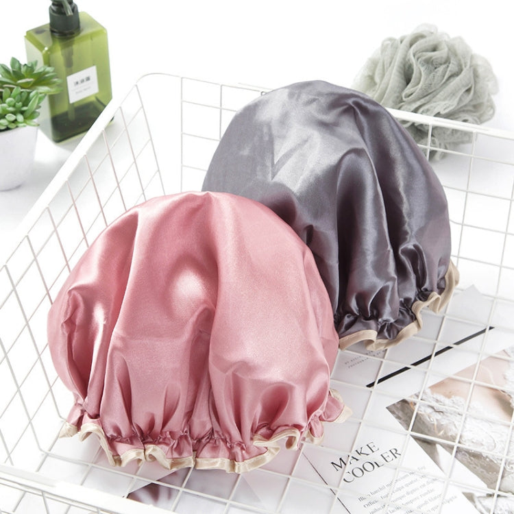 Lovely Thick Women Satin Colorful Double Waterproof Hair Cover Bathing Cap(Grey) - Bath Supplies by PMC TechLife | Online Shopping South Africa | PMC TechLife | Buy Now Pay Later Mobicred