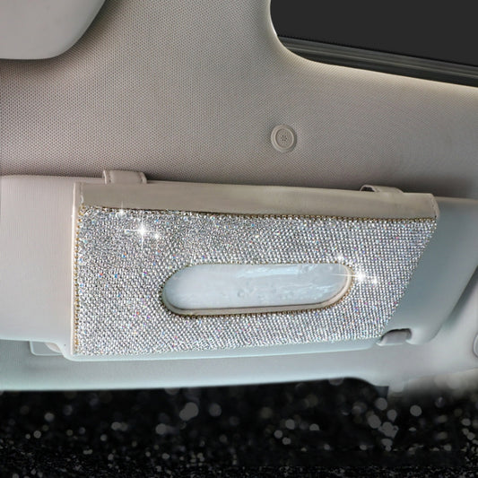 Car Tissue Box Car Hanging Sun Visor Pumping Box(Beige White Diamonds) - Tissue Boxes by PMC Jewellery | Online Shopping South Africa | PMC Jewellery