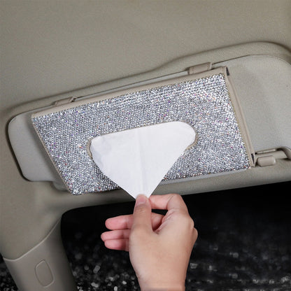 Car Tissue Box Car Hanging Sun Visor Pumping Box(Beige White Diamonds) - Tissue Boxes by PMC Jewellery | Online Shopping South Africa | PMC Jewellery