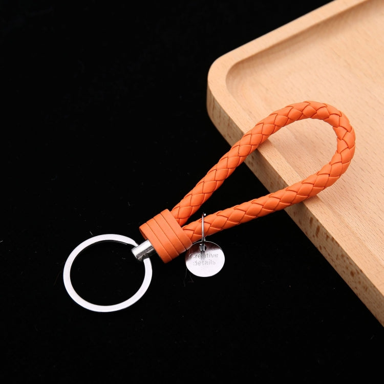 Woven Leather Cord Keychain Car Pendant Leather Key Ring Baotou With Small Round Piece(Orange) - Key Rings by PMC Jewellery | Online Shopping South Africa | PMC Jewellery