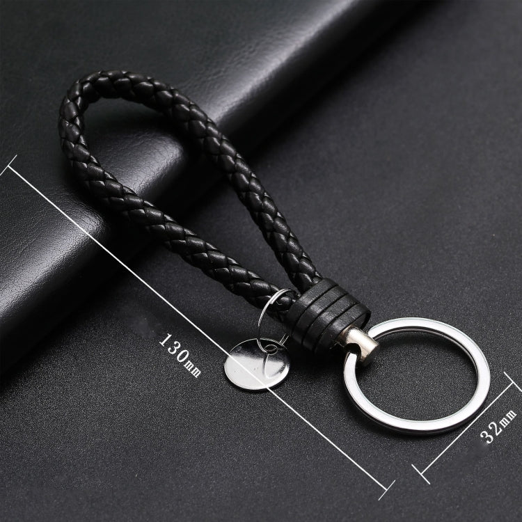 Woven Leather Cord Keychain Car Pendant Leather Key Ring Baotou With Small Round Piece(Silver) - Key Rings by PMC TechLife | Online Shopping South Africa | PMC TechLife