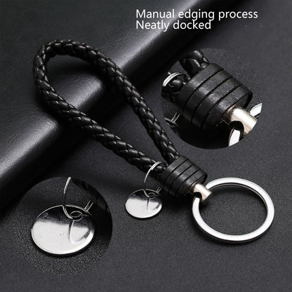 Woven Leather Cord Keychain Car Pendant Leather Key Ring Baotou With Small Round Piece(Black) - Key Rings by PMC Jewellery | Online Shopping South Africa | PMC Jewellery