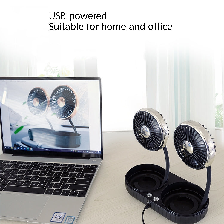 F303 Car USB Fan Car Shake Head Fan(Double Head Silver) - free shipping - PMC TechLife - Order now!