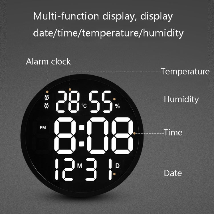 6620 12 Inch LED Simple Wall Clock Living Room Round Silent Digital Temperature And Humidity Electronic Clock(White Frame US Plug) - free shipping - PMc TechLife - Order now!