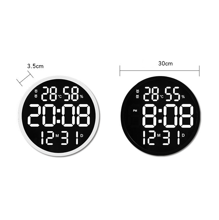 6620 12 Inch LED Simple Wall Clock Living Room Round Silent Digital Temperature And Humidity Electronic Clock(White Frame US Plug) - free shipping - PMc TechLife - Order now!