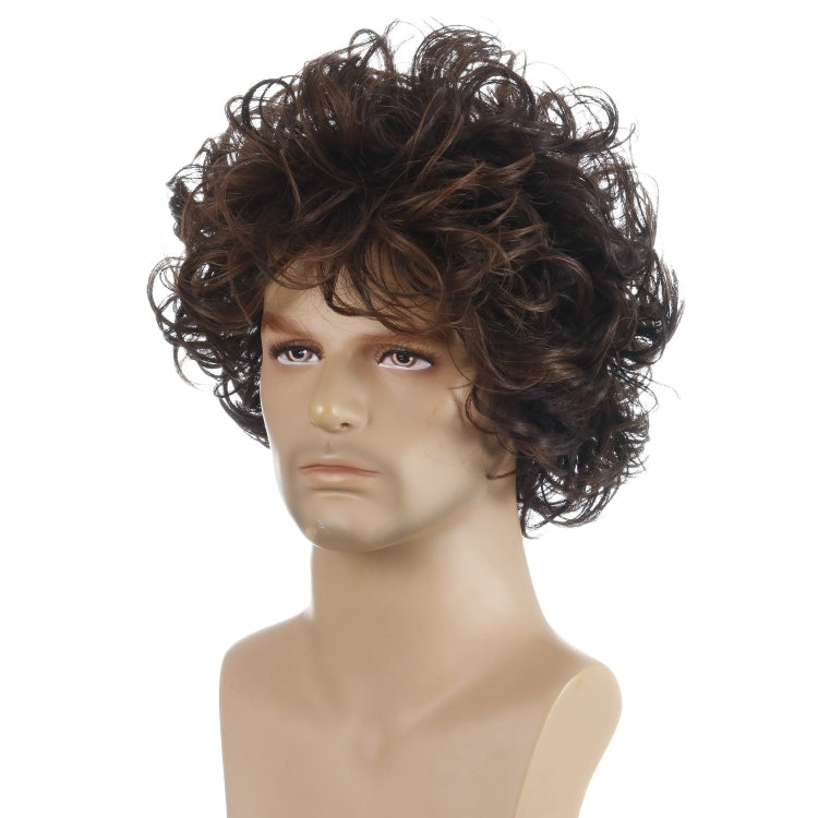 Men Fluffy Short Curly Wig Sets(Black Brown) - Wigs by PMC Jewellery | Online Shopping South Africa | PMC Jewellery