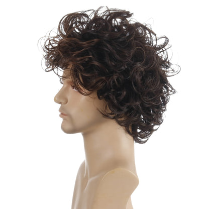 Men Fluffy Short Curly Wig Sets(Black Brown) - Wigs by PMC Jewellery | Online Shopping South Africa | PMC Jewellery