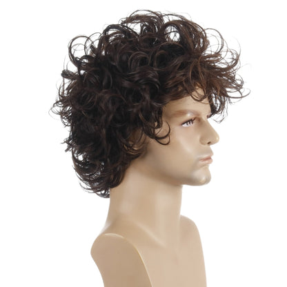 Men Fluffy Short Curly Wig Sets(Black Brown) - Wigs by PMC Jewellery | Online Shopping South Africa | PMC Jewellery