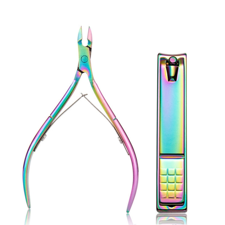 2 In 1 FABIYAN Color Titanium Nail Art Tool Set Dead Skin Shears Steel Push Nail File Pliers - free shipping - PMC Jewellery - Order now!