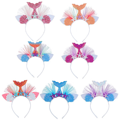 Rainbow Mermaid Headband Children Party Hair Accessories Net Gauze Flower Animal Hair Accessories(White) - Hoops by PMC Jewellery | Online Shopping South Africa | PMC Jewellery