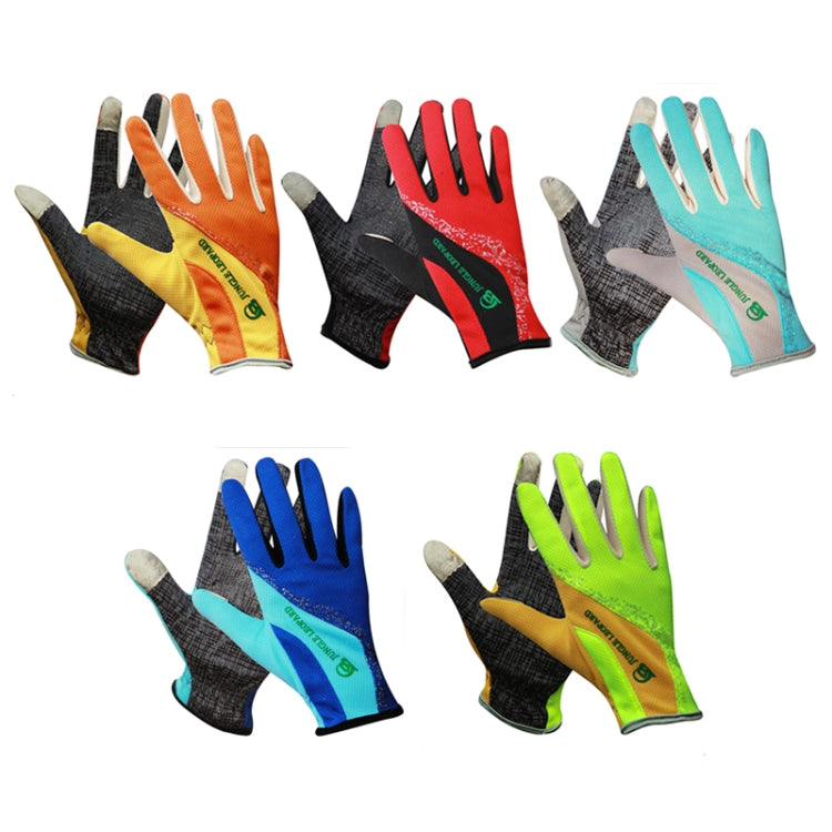 JUNGLE LEOPARD Outdoor Sports Mountaineering Full Finger Gloves Mesh Touch Screen Anti-Skid Gloves, Size: L(Blue+Lake Blue) - Full Finger Gloves by JUNGLE LEOPARD | Online Shopping South Africa | PMC TechLife | Buy Now Pay Later Mobicred
