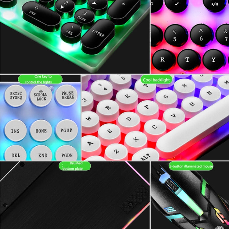 LIMEIDE GTX300 104 Keys Retro Round Key Cap USB Wired Mouse Keyboard, Cable Length: 1.4m, Colour: Punk Single Keyboard  Black - free shipping - PMC TechLife - Order now!