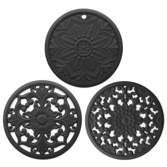 3 in 1 Hollow Flower Silicone Heat Insulation Pad Anti-Scalding Pot Bowl Pad Set(Black) - Insulation by PMC Jewellery | Online Shopping South Africa | PMC Jewellery