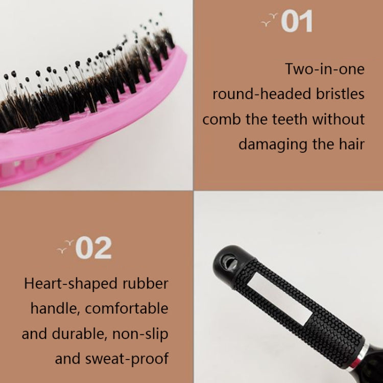 Retro Boar Bristles Hairdressing Big Curved Comb Curly Hair Massage Comb(Pink) - Combs by PMC Jewellery | Online Shopping South Africa | PMC Jewellery