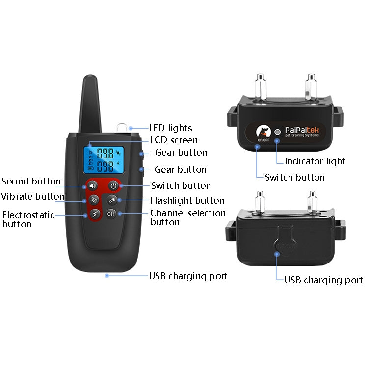 PaiPaitek PD526-3 Anti-Barking Device Dog Electric Shock Collar Training Dog Remote Control Pet Training Equipment - Training Aids by PaiPaitek | Online Shopping South Africa | PMC Jewellery | Buy Now Pay Later Mobicred