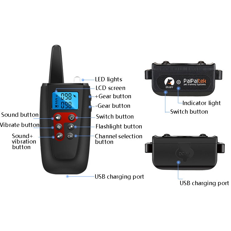 PaiPaitek PD526V-2 1 In 2 100-Speed Sound Vibration Remote Control Training Dog Device Anti-Barking Device Electronic Remote Control Collar - free shipping - PMC TechLife - Order now!