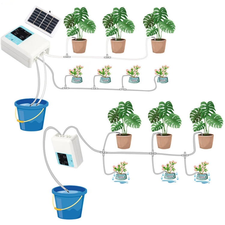 G89456 Solar Intelligent Voice Timing Automatic Flower Watering Device Lazy Plant Dripper, Specification: Double Pump 30 Sets 20M Tube(White) - Watering & Irrigation by PMc TechLife | Online Shopping South Africa | PMc TechLife | Buy Now Pay Later Mobicred
