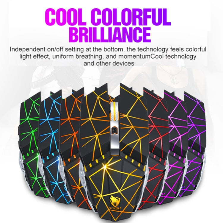 T-WOLF Q15 6-Buttons 1600 DPI Wireless Rechargeable Mute Office Gaming Mouse with 7 Color Breathing Light( Stars Black) - Wireless Mice by T-WOLF | Online Shopping South Africa | PMC Jewellery | Buy Now Pay Later Mobicred