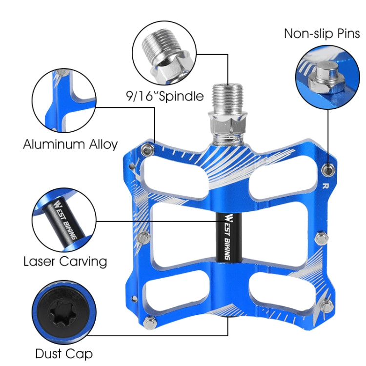 WEST BIKING YP0802080 Bicycle Aluminum Alloy Pedal Riding Foot Pedal Bicycle Accessories(Blue) - Pedals by WEST BIKING | Online Shopping South Africa | PMc TechLife | Buy Now Pay Later Mobicred