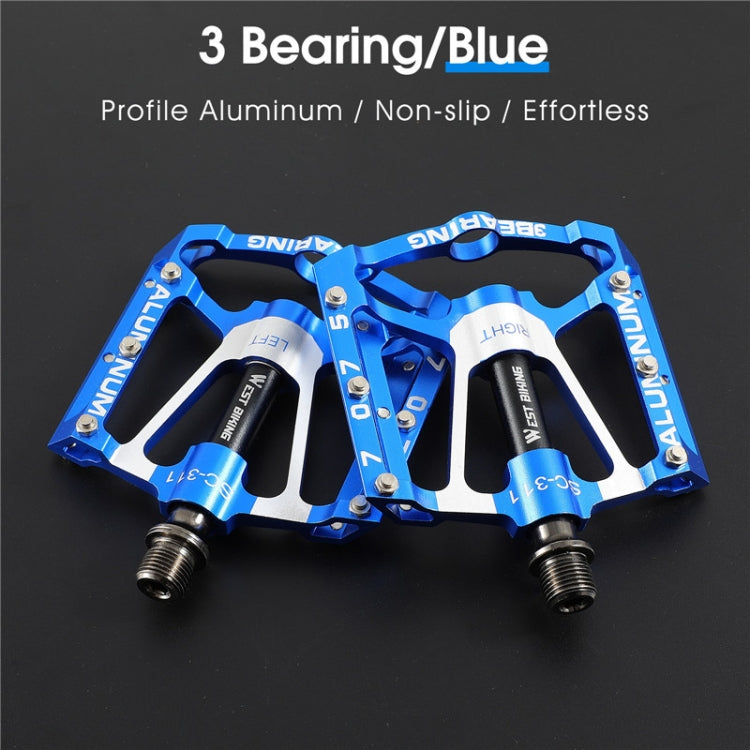1pair WEST BIKING YP0802083 Mountain Bike Aluminum Alloy Pedal Lightweight Bearing Foot Pedal(Blue) - free shipping - PMc TechLife - Order now!