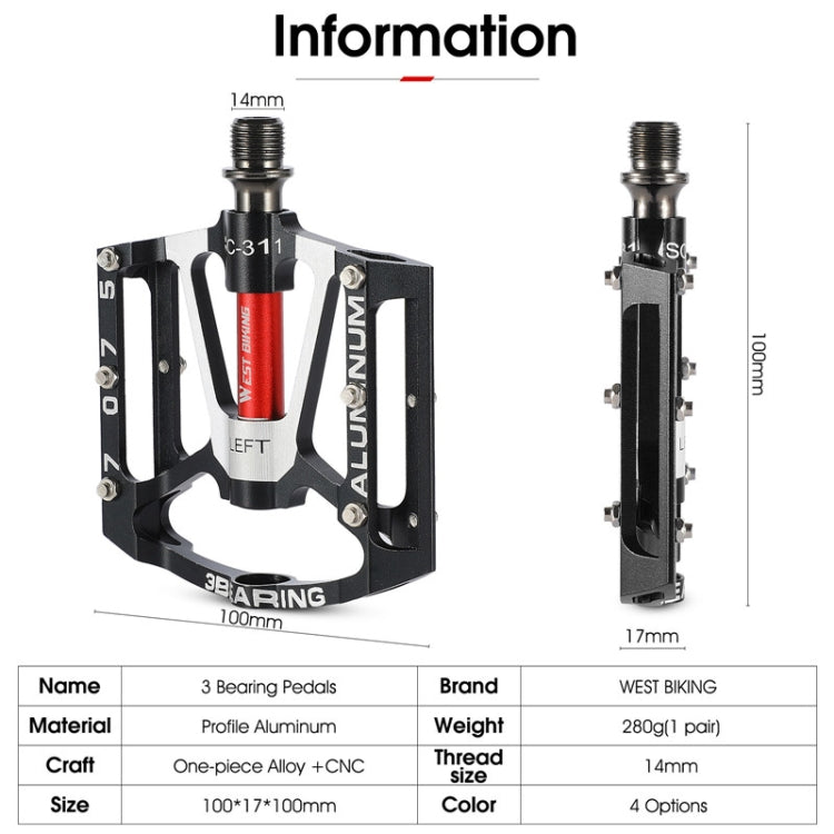 1pair WEST BIKING YP0802083 Mountain Bike Aluminum Alloy Pedal Lightweight Bearing Foot Pedal(Red) - free shipping - PMc TechLife - Order now!