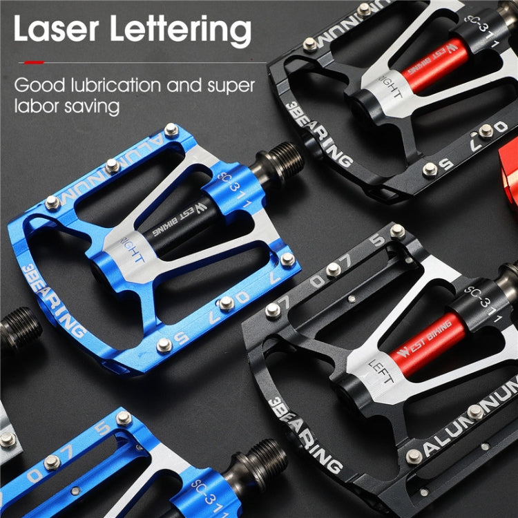1pair WEST BIKING YP0802083 Mountain Bike Aluminum Alloy Pedal Lightweight Bearing Foot Pedal(Red) - free shipping - PMc TechLife - Order now!