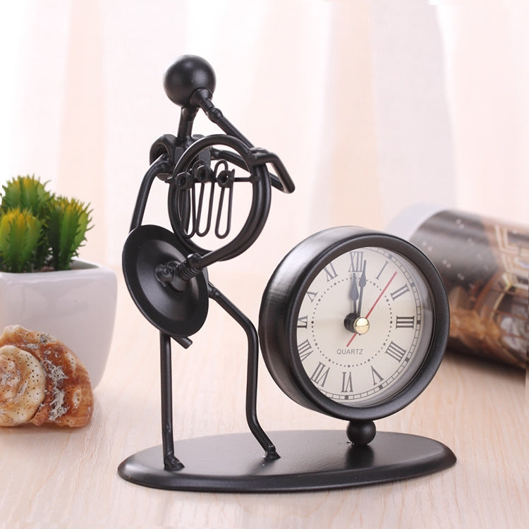 Iron Stainless Steel Small Table Clock Retro Personality Clock Birthday Gift(C67 French Horn Clock) - Novelty Clock by PMc TechLife | Online Shopping South Africa | PMc TechLife | Buy Now Pay Later Mobicred