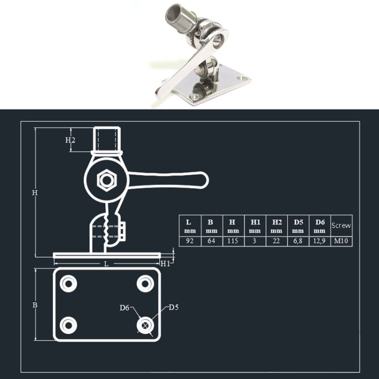 316 Stainless Steel Marine VHF Adjustable Antenna Base Mount For Boat, Specification: 92mm - free shipping - PMC TechLife - Order now!