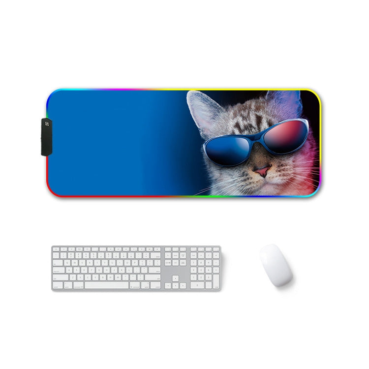 350x600x4mm F-01 Rubber Thermal Transfer RGB Luminous Non-Slip Mouse Pad(Glasses Cat) - Mouse Pads by PMC Jewellery | Online Shopping South Africa | PMC Jewellery | Buy Now Pay Later Mobicred