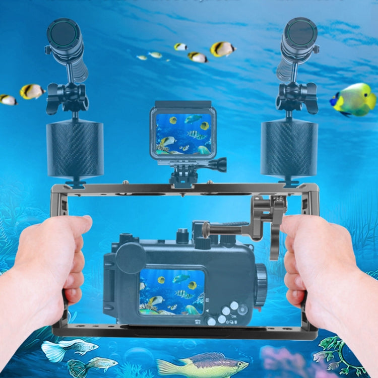 Diving Dual Handheld Grip Bracket Stabilizer Extension Phone Clamp Camera Rig Cage Underwater Case for GoPro HERO9 /8 /7, Colour: Black - Camera Cage by PMC TechLife | Online Shopping South Africa | PMC TechLife | Buy Now Pay Later Mobicred