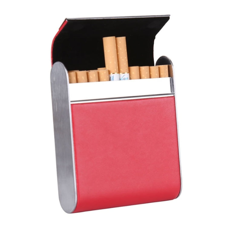 Men Metal Fiber Leather Magnetic Buckle Cigarette Case(Red) - Cigarette Box & Ashtrays by PMC Jewellery | Online Shopping South Africa | PMC Jewellery