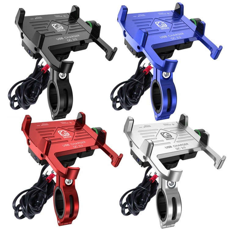 Kewig M6-S 12V Motorcycle Waterproof Aluminum Alloy Mobile Phone Bracket With QC3.0 Fast Charging(Blue) - free shipping - PMC TechLife - Order now!