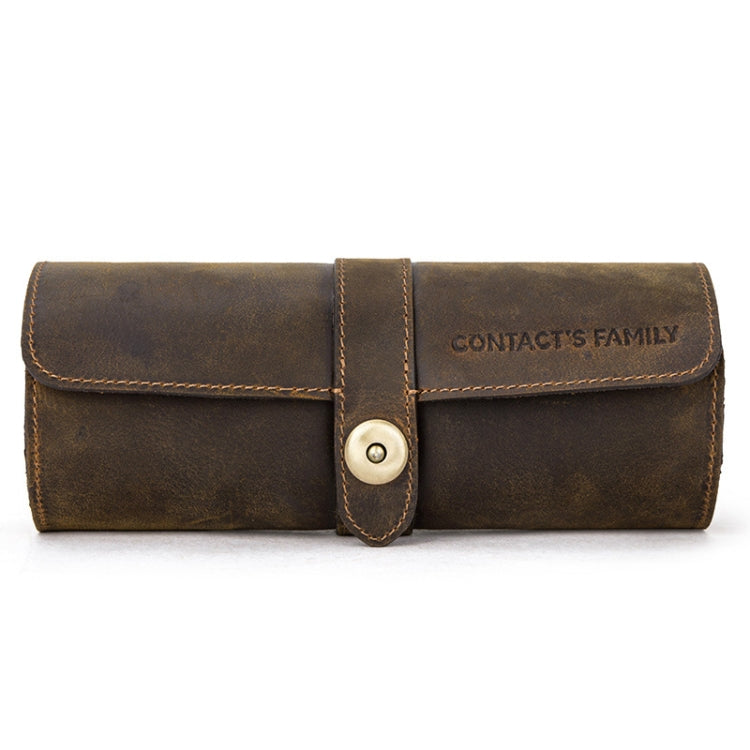 CONTACTS FAMILY CF1117  Retro Crazy Horse Texture Leather Watch Box Round Buckle Storage Box,Capacity: Can Hold 3 Watches(Coffee) - free shipping - PMC TechLife - Order now!