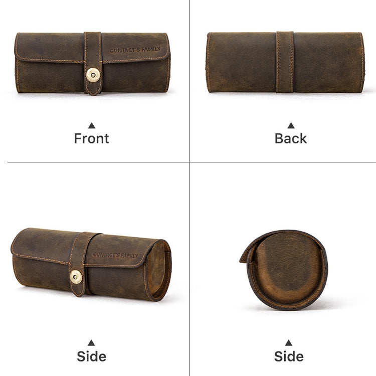 CONTACTS FAMILY CF1117  Retro Crazy Horse Texture Leather Watch Box Round Buckle Storage Box,Capacity: Can Hold 3 Watches(Coffee) - free shipping - PMC TechLife - Order now!