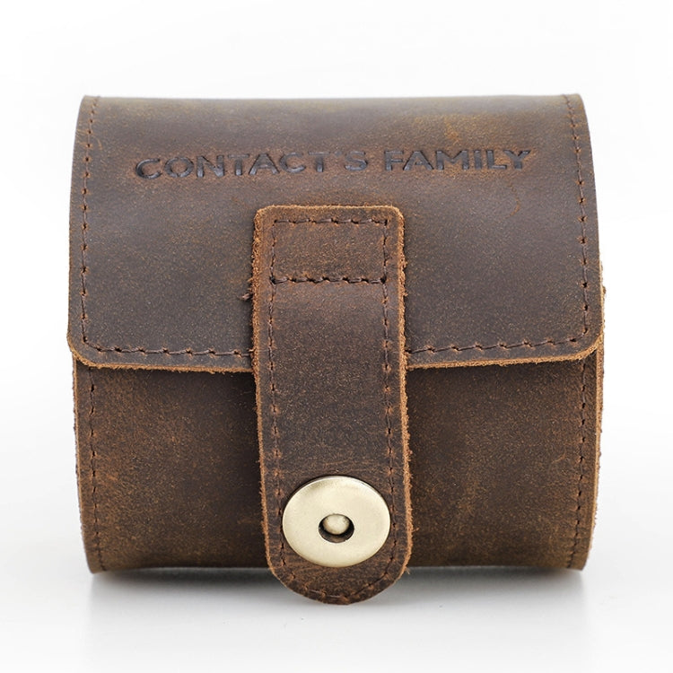 Contacts Family CF1125 Single Watch Position Crazy Horse Leather Watch Box Round Watch Storage Box(Coffee) - free shipping - PMC TechLife - Order now!