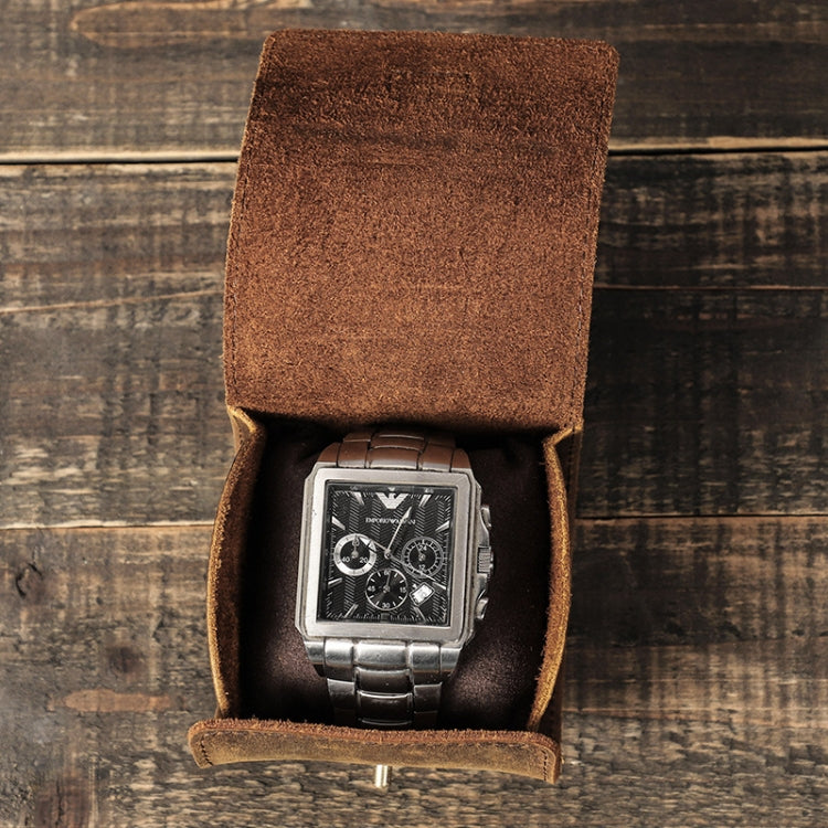 Contacts Family CF1125 Single Watch Position Crazy Horse Leather Watch Box Round Watch Storage Box(Coffee) - free shipping - PMC TechLife - Order now!