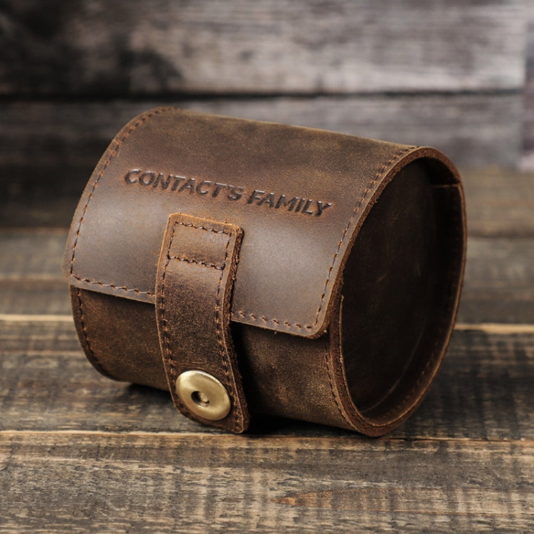 Contacts Family CF1125 Single Watch Position Crazy Horse Leather Watch Box Round Watch Storage Box(Coffee) - free shipping - PMC TechLife - Order now!