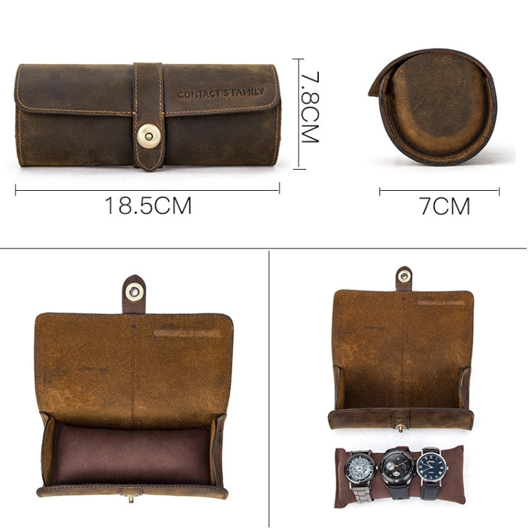 Contacts Family CF1117A 3 Watch Positions Leather Watch Box Round Buckle Outdoor Travel Watch Storage Box(Black) - free shipping - PMC TechLife - Order now!