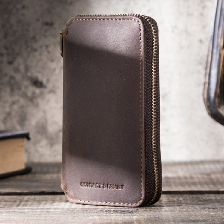 Contacts Family  CF1114 Leather Watch Box Retro Crazy Horse Leather Zipper Couple Watch Bag(Coffee) - free shipping - PMC TechLife - Order now!