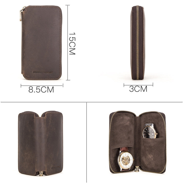 Contacts Family  CF1114 Leather Watch Box Retro Crazy Horse Leather Zipper Couple Watch Bag(Coffee) - free shipping - PMC TechLife - Order now!
