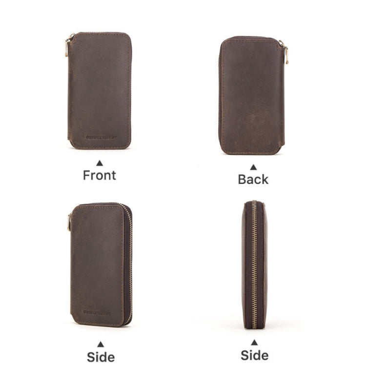Contacts Family  CF1114 Leather Watch Box Retro Crazy Horse Leather Zipper Couple Watch Bag(Coffee) - free shipping - PMC TechLife - Order now!