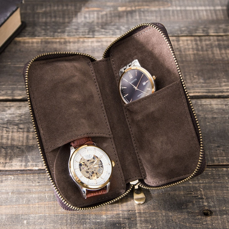 Contacts Family  CF1114 Leather Watch Box Retro Crazy Horse Leather Zipper Couple Watch Bag(Coffee) - free shipping - PMC TechLife - Order now!