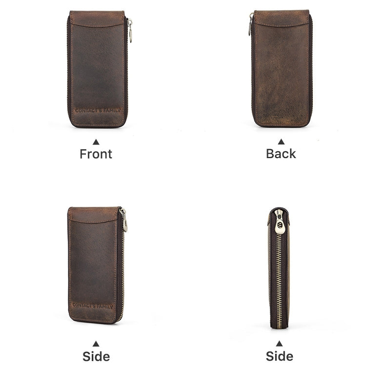 Contacts Family CF1121  Retro Crazy Horse Leather Watch Storage Box Single Watch Seat Portable Watch Zipper Bag(Coffee) - free shipping - PMC TechLife - Order now!