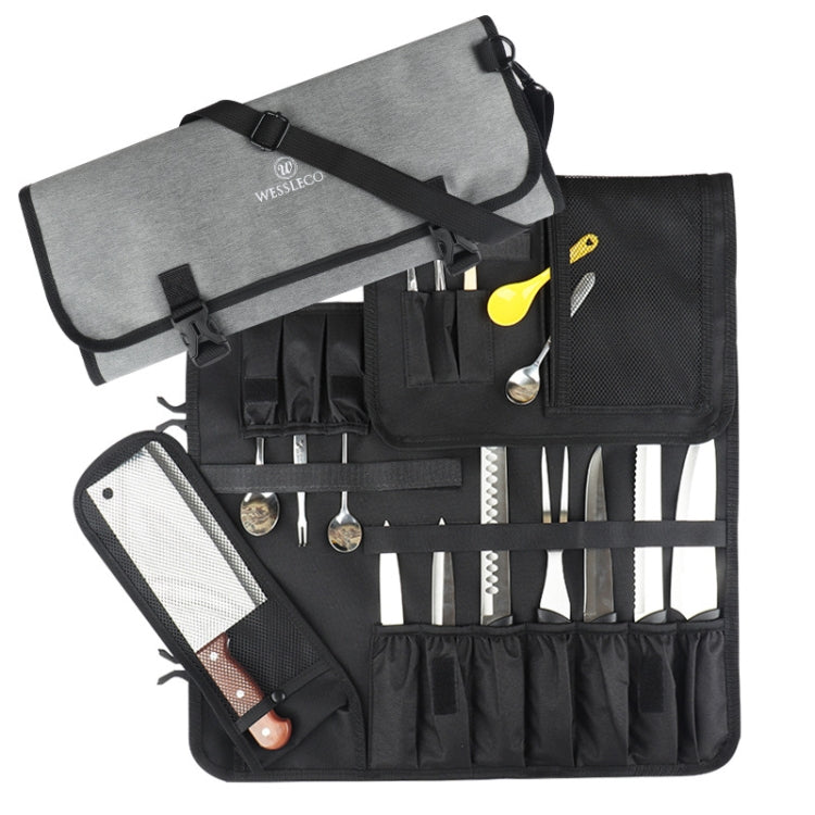 WESSLECO Chef Knife Tool Storage Bag Oxford Cloth Knife Bag(Gray) - Storage Bags by WESSLECO | Online Shopping South Africa | PMC TechLife | Buy Now Pay Later Mobicred