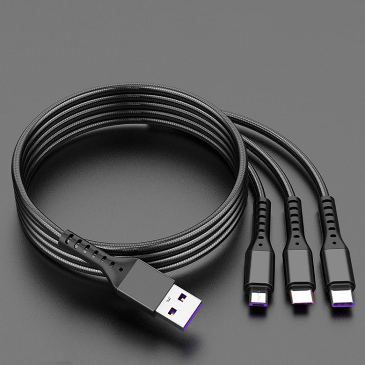 2 PCS ZZ034 USB To 8 Pin + USB-C / Type-C + Micro USB 3 In 1 Fast Charging Cable, Style: 5A Super Fast-Black - Multifunction Cable by PMC Jewellery | Online Shopping South Africa | PMC Jewellery | Buy Now Pay Later Mobicred