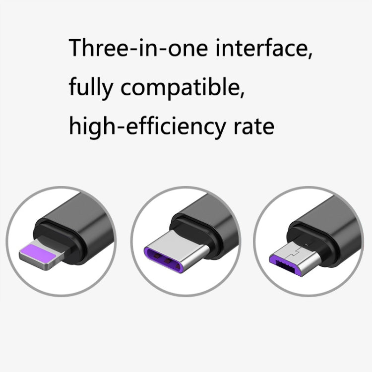 2 PCS ZZ034 USB To 8 Pin + USB-C / Type-C + Micro USB 3 In 1 Fast Charging Cable, Style: 5A Super Fast-Black - Multifunction Cable by PMC Jewellery | Online Shopping South Africa | PMC Jewellery | Buy Now Pay Later Mobicred