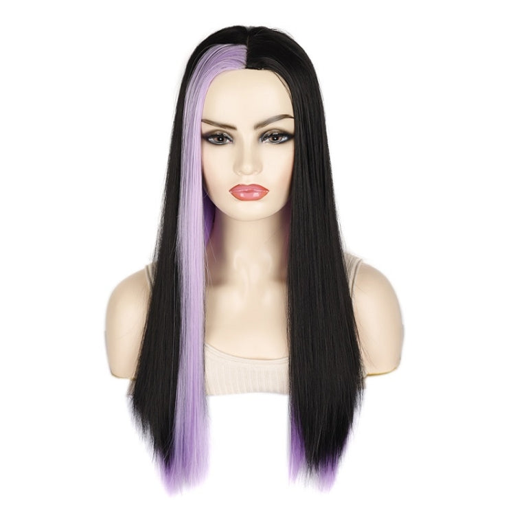 Fashion Medium Haircut Side Bangs Highlight Color Long Straight Wig(Black Light Purple) - free shipping - PMC TechLife - Order now!